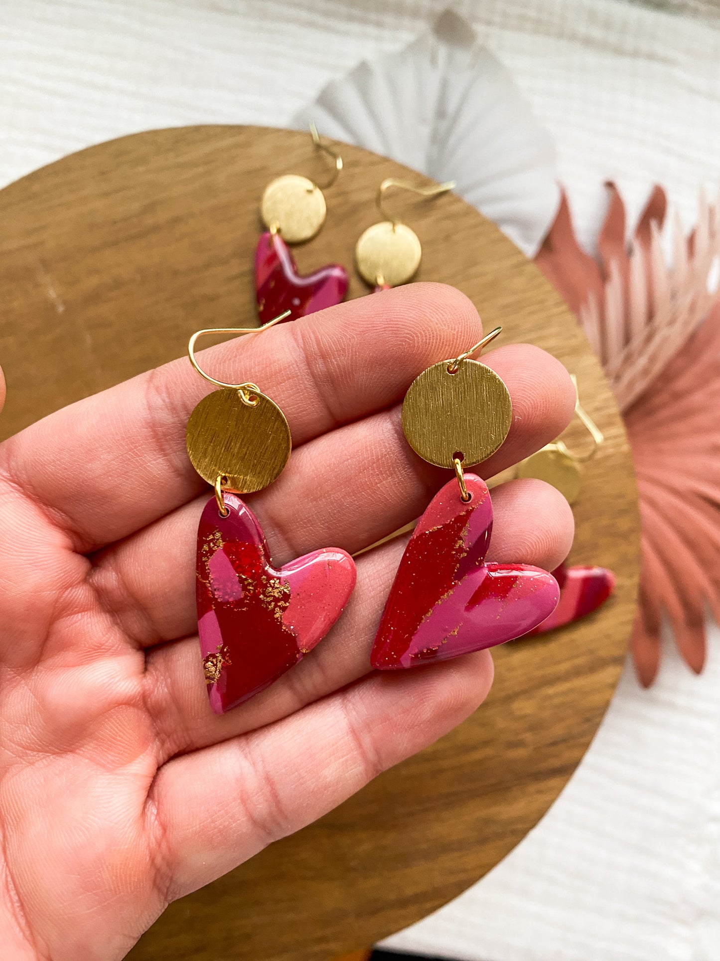 Fancy Hearts Marbled Clay Earrings | Pink and Red Earrings | Valentine's Day Earrings | Clay Earrings  | Lightweight
