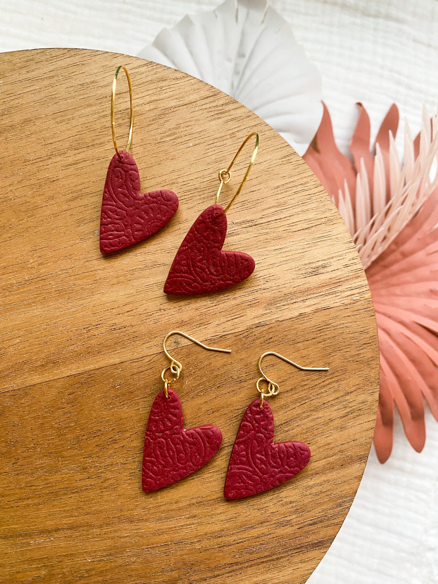 Textured Red Heart Earrings | Valentine's Day Earrings | Clay Earrings  | Lightweight
