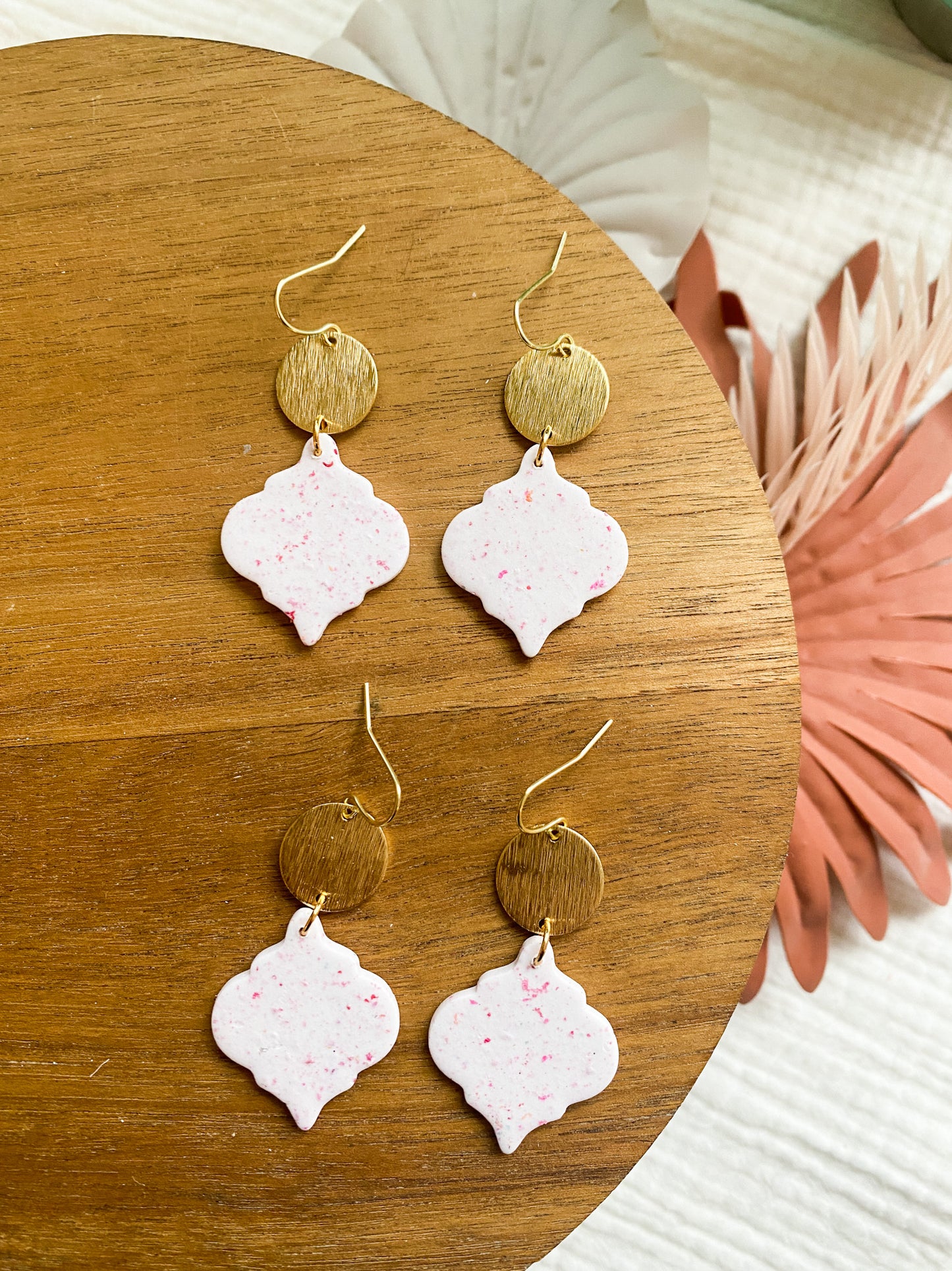 Pink Valentine's Confetti Style Clay and Brass Earrings | Valentine's Earrings | Dangle Earrings | Lightweight
