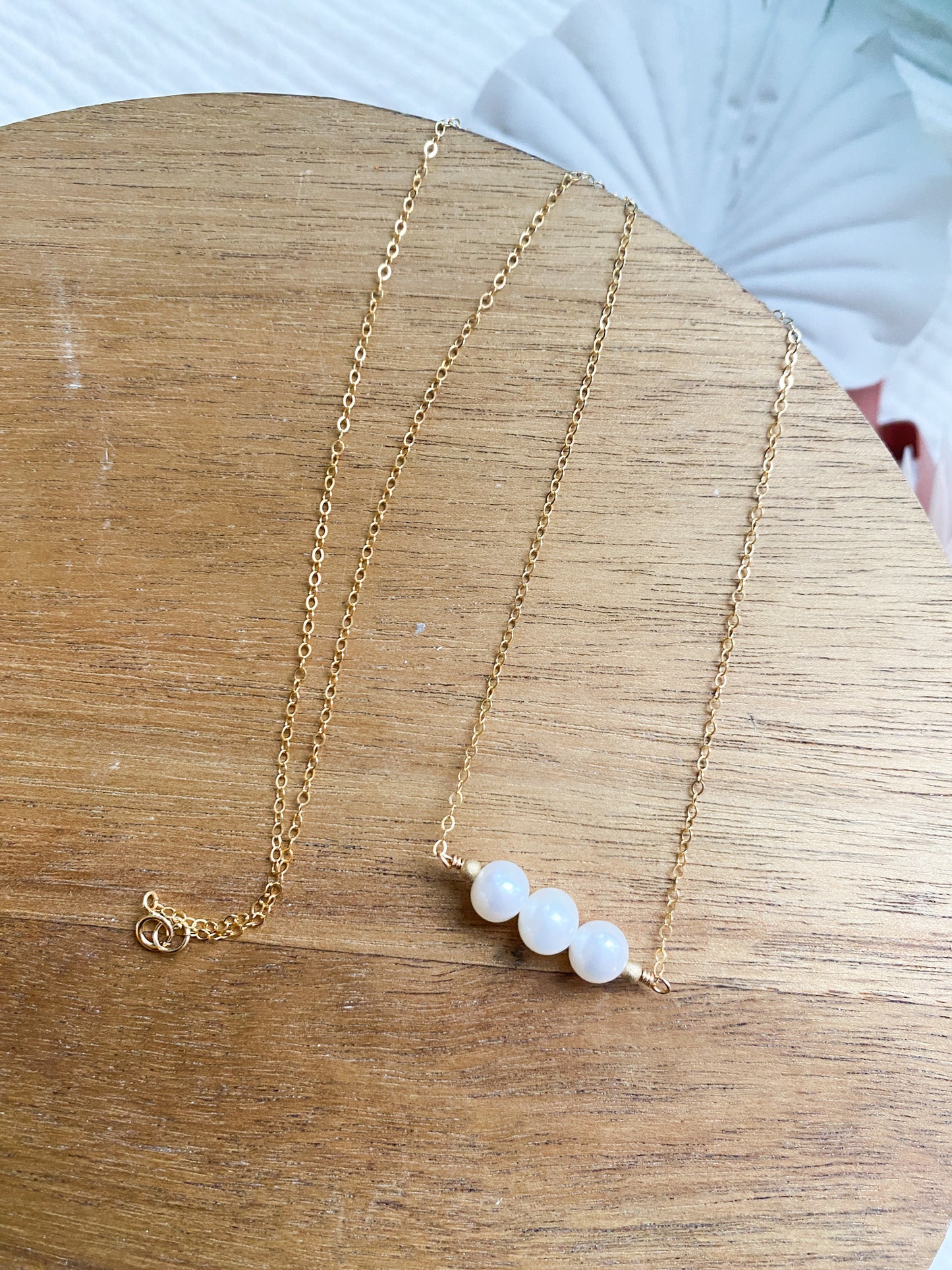 3 Horizontal Pearl Necklace | Golf Fill Accent Beads | Freshwater Pearls |  Gold Fill Necklace | 18 Inch Chain