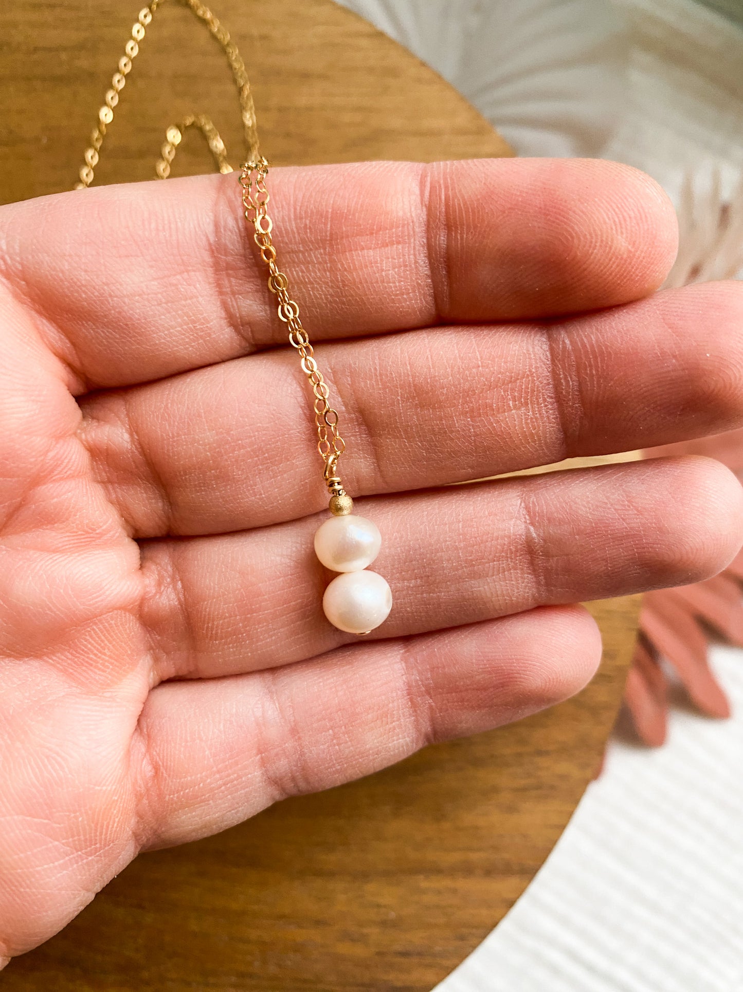 Two Pearl Stacked Drop Necklace | Golf Fill Accent Beads | Freshwater Pearls |  Gold Fill Necklace | 18 Inch Chain