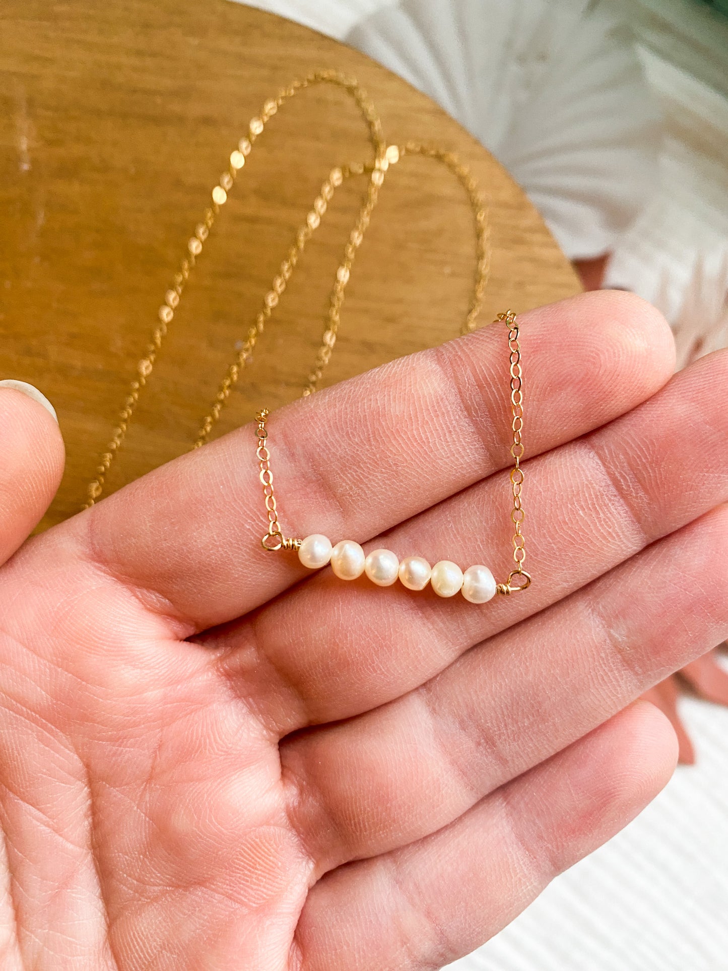 Dainty Pearls Horizontal Necklace | Golf Fill Accent Beads | Freshwater Pearls |  Gold Fill Necklace | 18 or 20 Inch Chain
