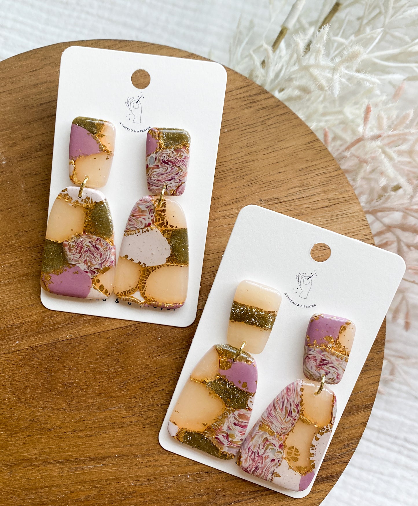 Lilac and Gold Foil Spring Style Clay Earrings | Marble Earrings | Everyday Wear  | Lightweight