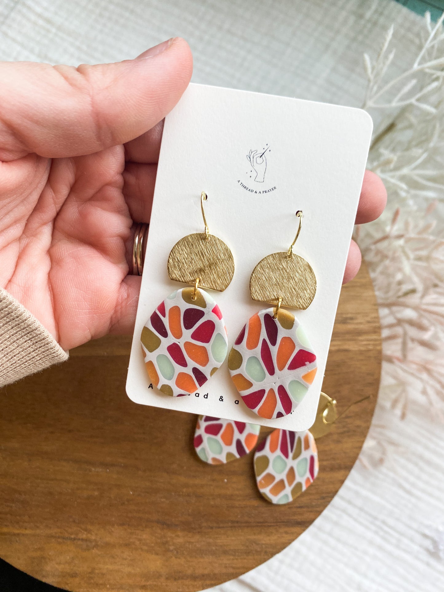 Adorable Spring Stained Glass Clay Earrings | Polymer Clay and Brass Accent | Lightweight Earrings