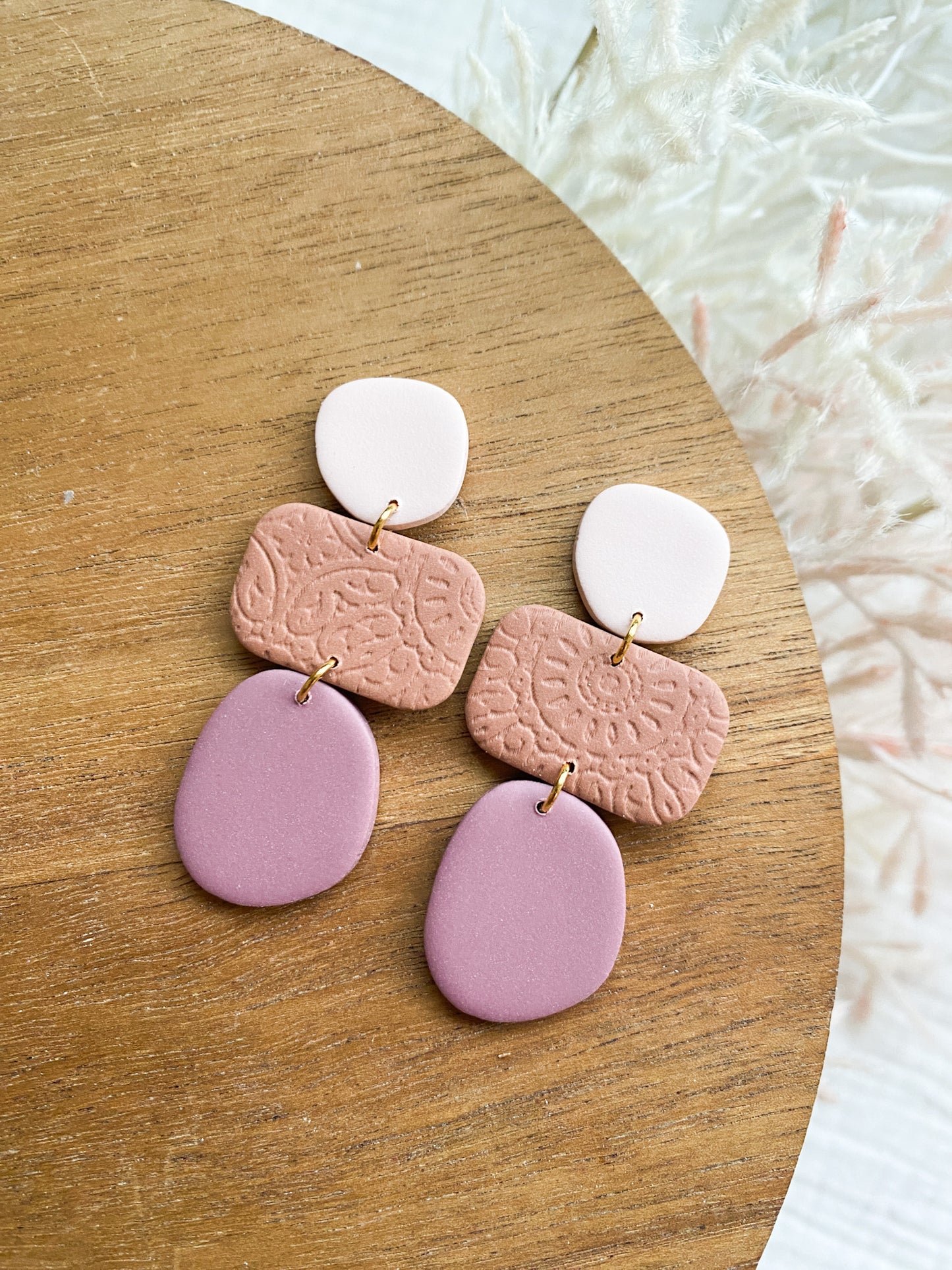 Spring Boho Clay Earrings | Polymer Clay | Handmade | Pinks and Purples | Dangle | Spring Earrings | Organic Shape