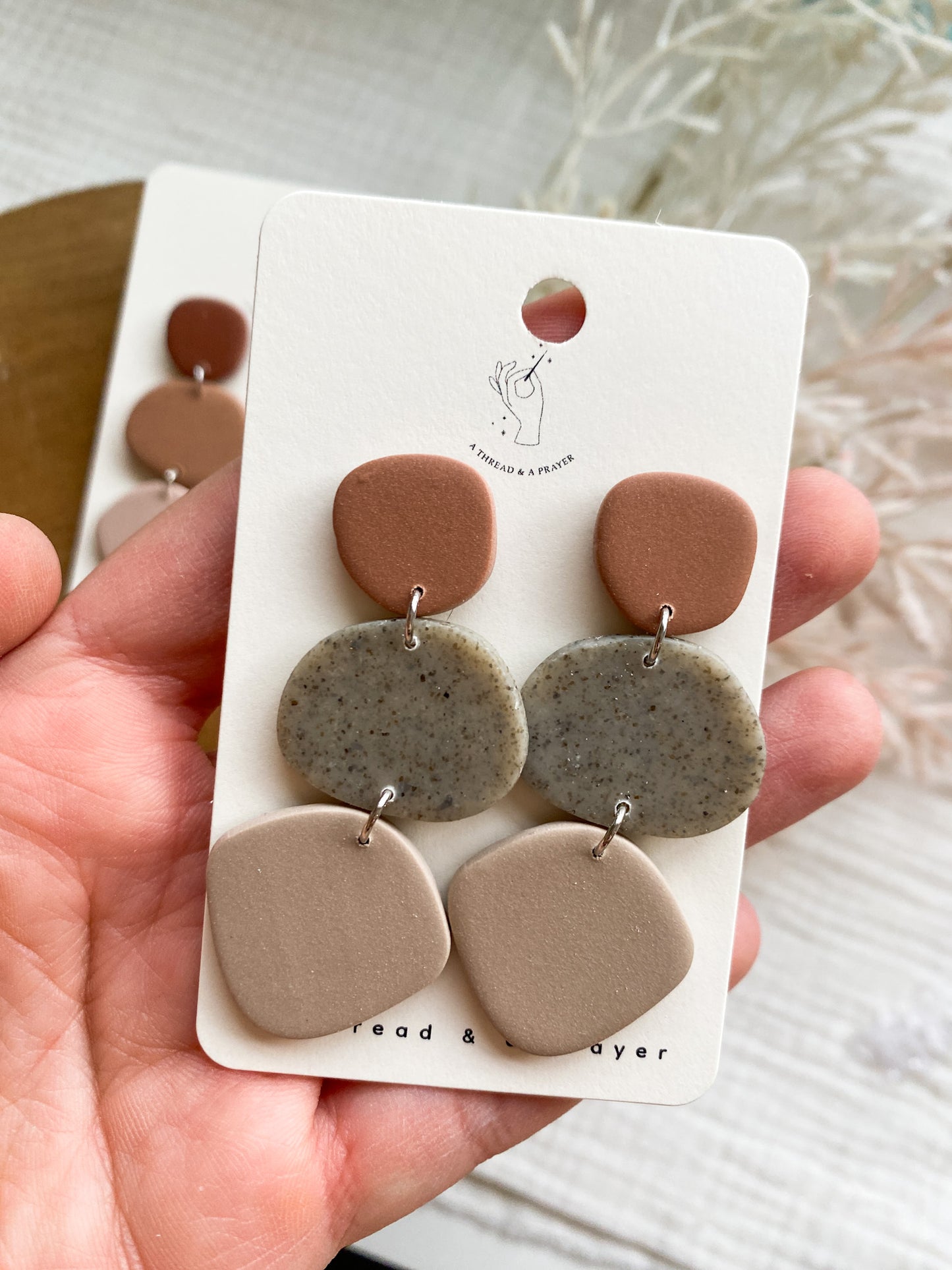 Stone Style Clay Earrings | Polymer Clay | Handmade | Neutral | Dangle | Spring Earrings | Organic Shape