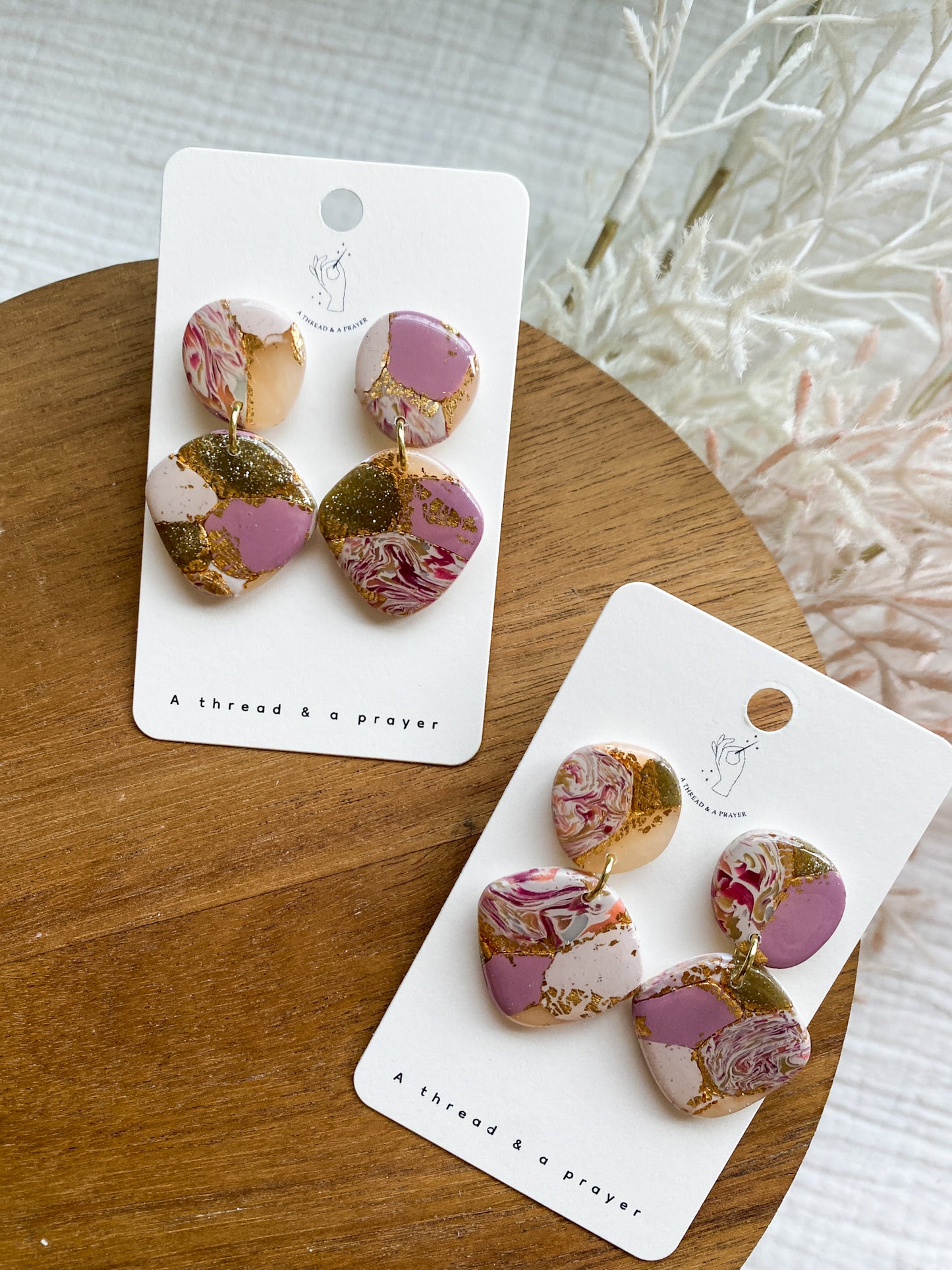 Dainty Style Lilac and Gold Foil Spring Clay Earrings | Marble Earrings | Everyday Wear  | Lightweight