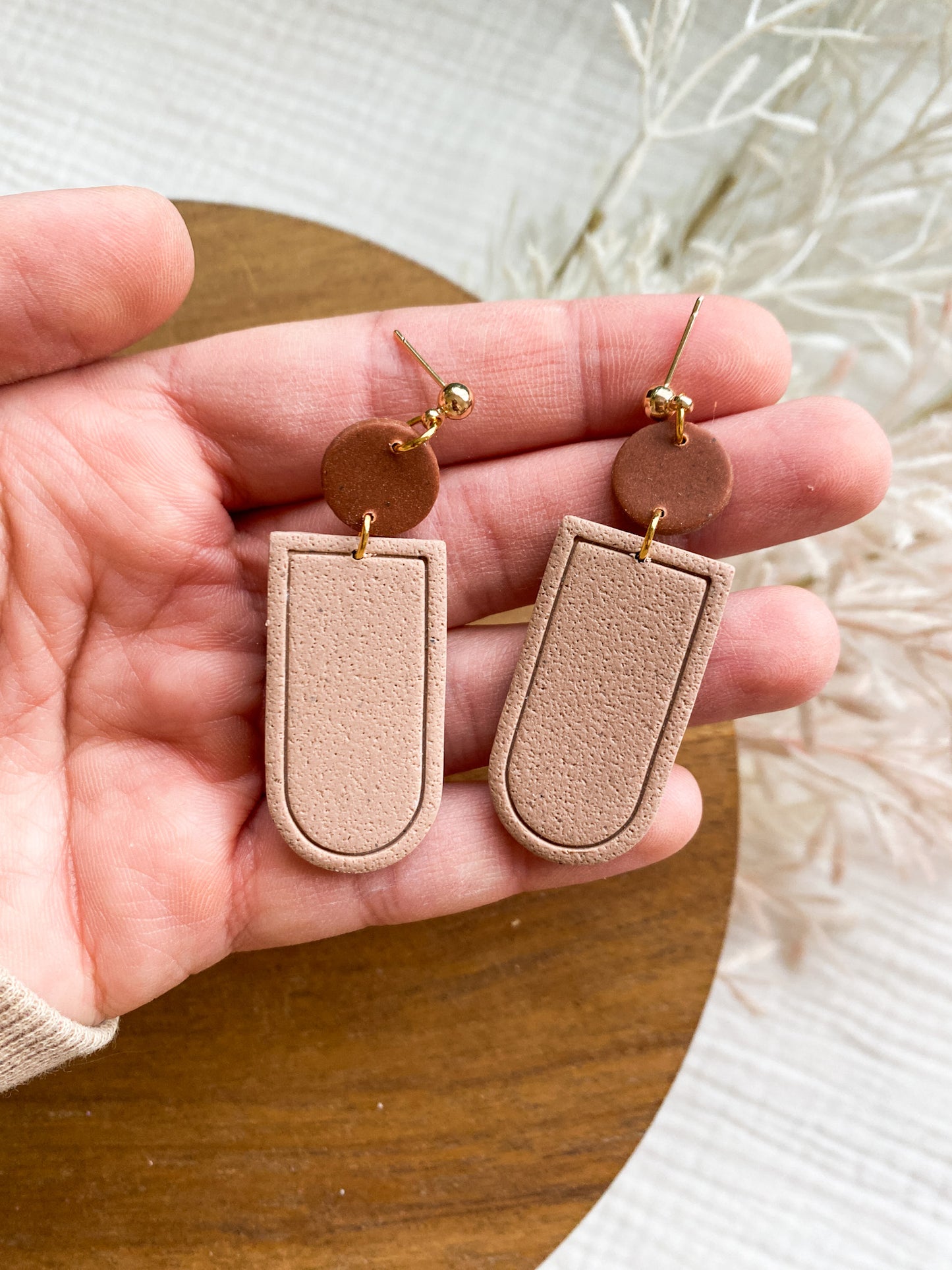 Everyday Wear Textured Clay Earrings | Neutral Style Earrings | Polymer Clay and Metal Accent | Lightweight Earrings
