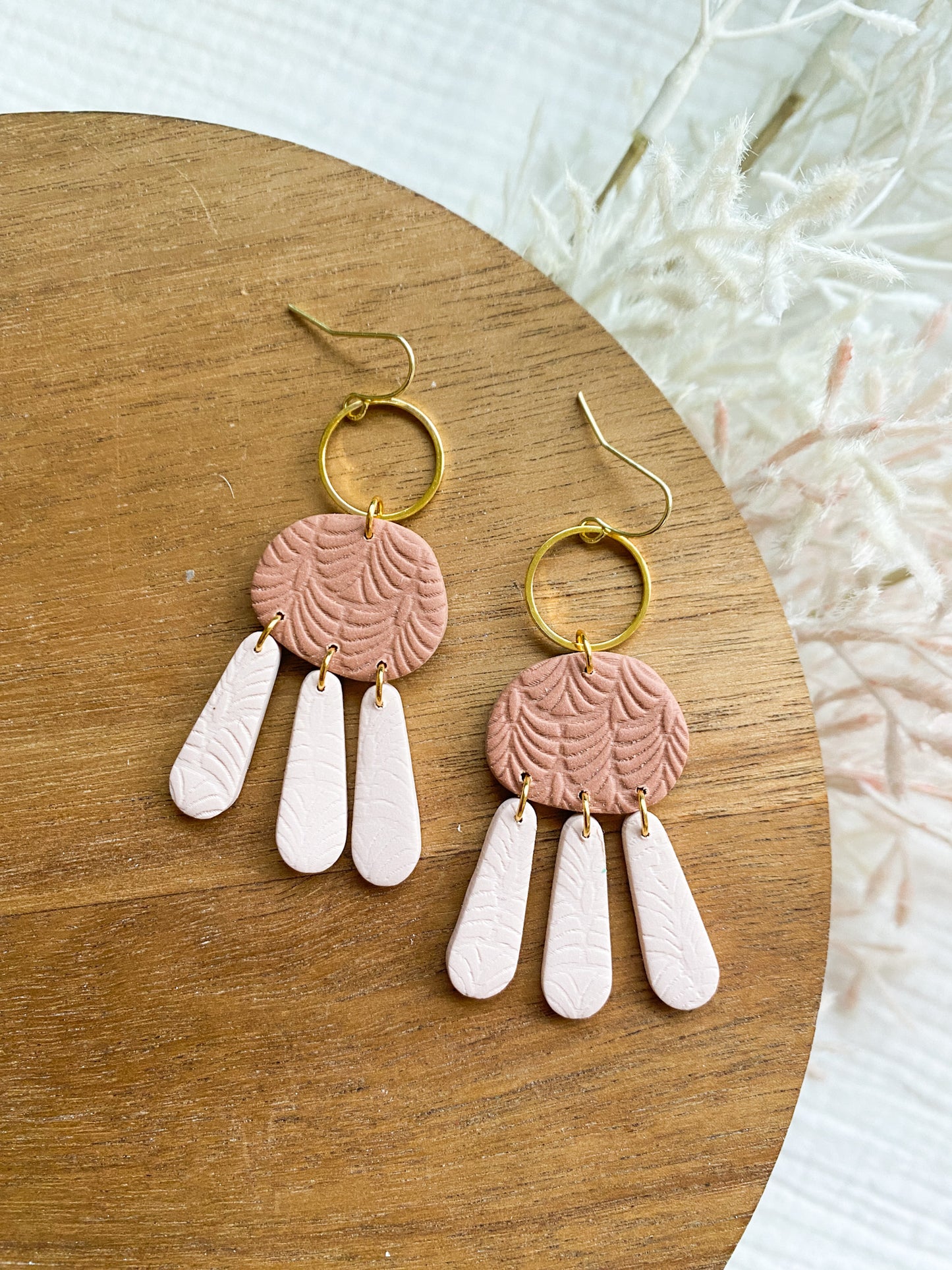 Boho Vibes Statement Clay Spring Earrings | Peachy Pink and Light Pink | Polymer Clay and Metal Accent | Lightweight Earrings
