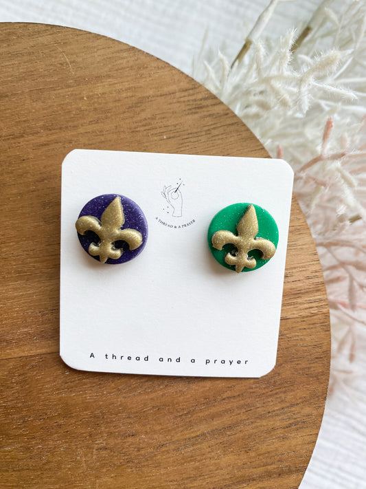 Mardi Gras Stud Earrings | Mardi Party | St. Louis Mardi Gras | Mardi Gras | Lightweight Earrings