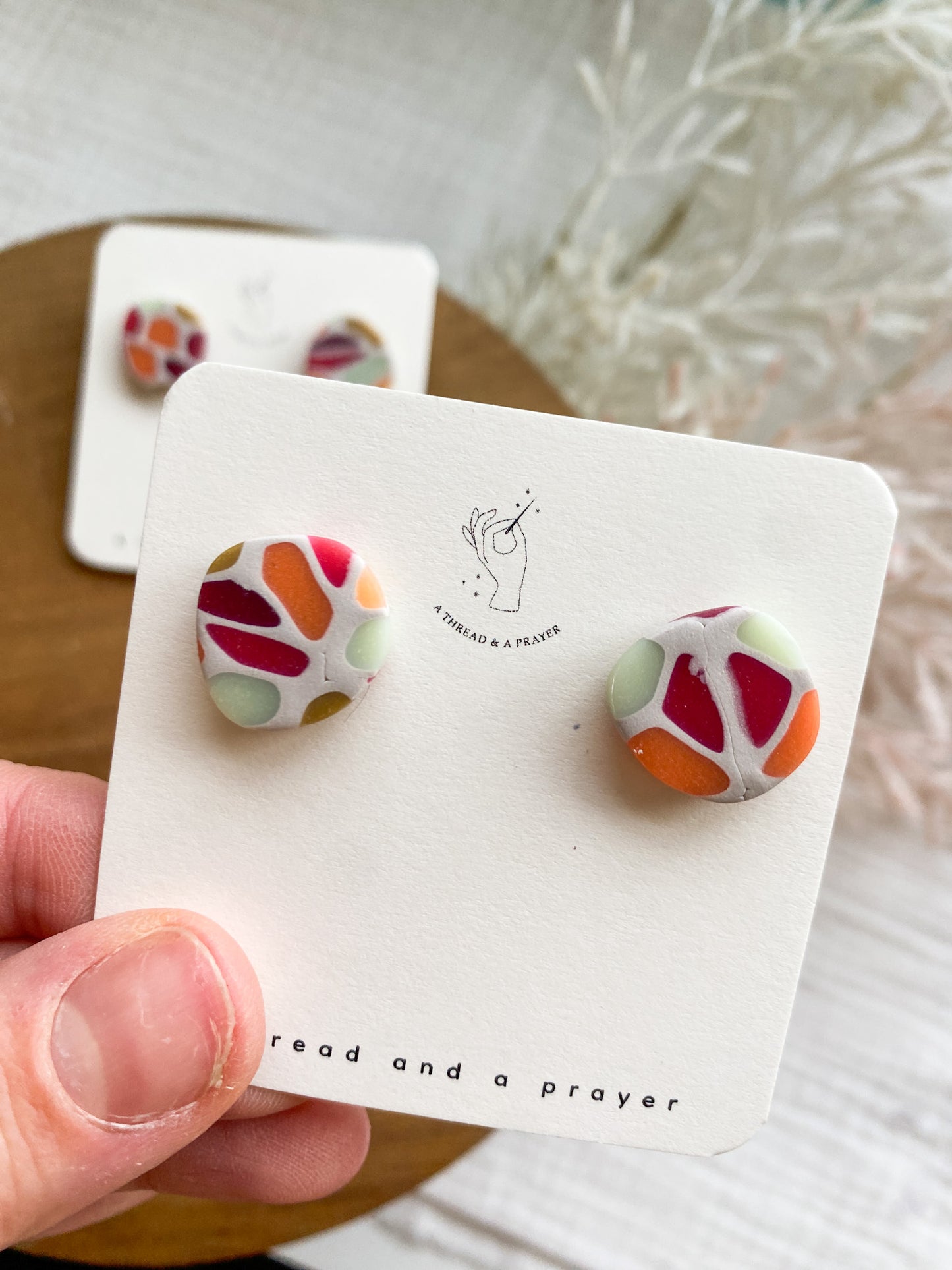 Dainty Studs | Spring Stained Glass Clay Earrings | Polymer Clay Studs | Lightweight Earrings