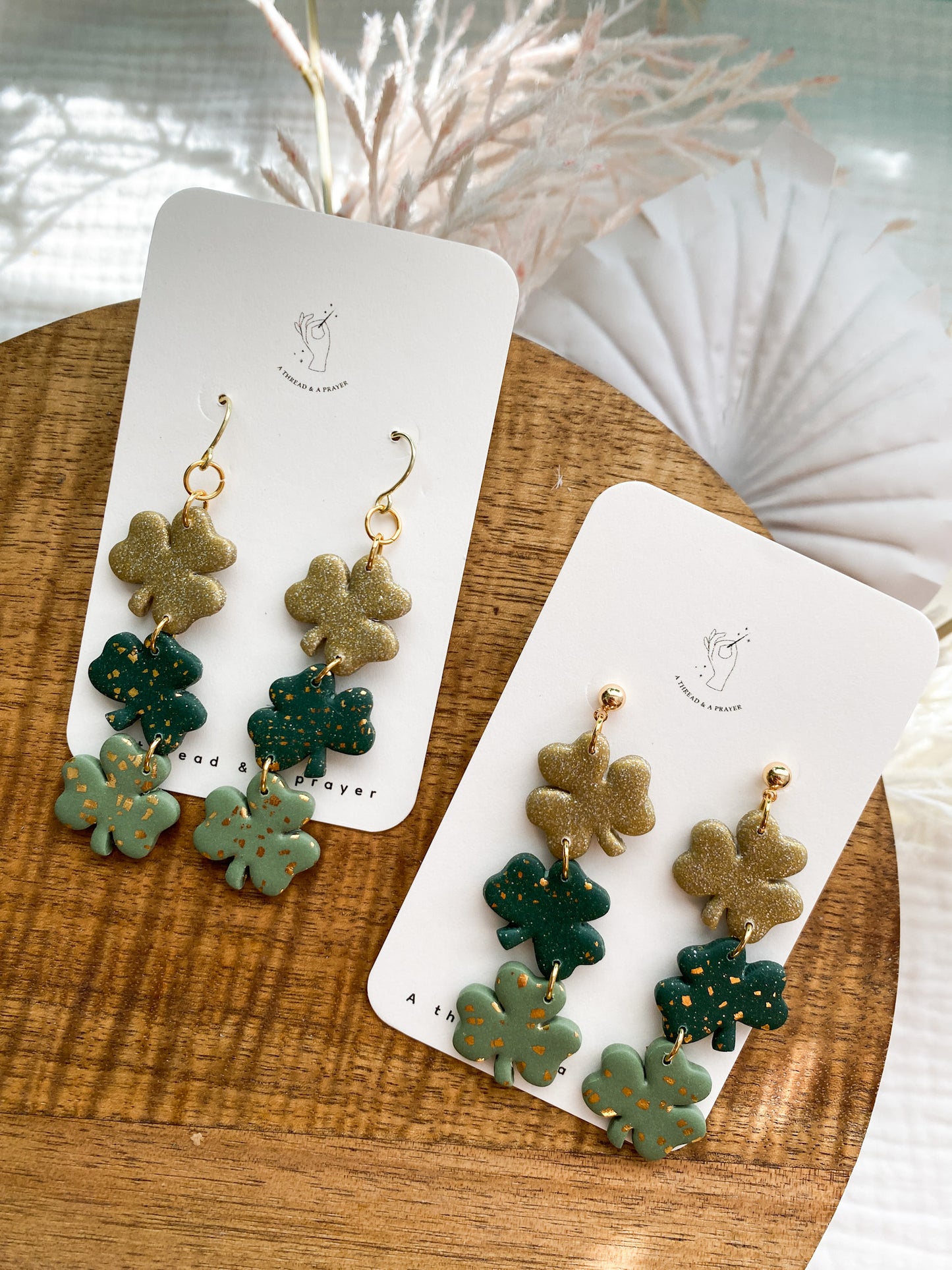 St. Patricks Day Gold Foil and Green Dangle Earrings | Party Earrings | Saint Patrick's Day | St. Pats | Lightweight Earrings