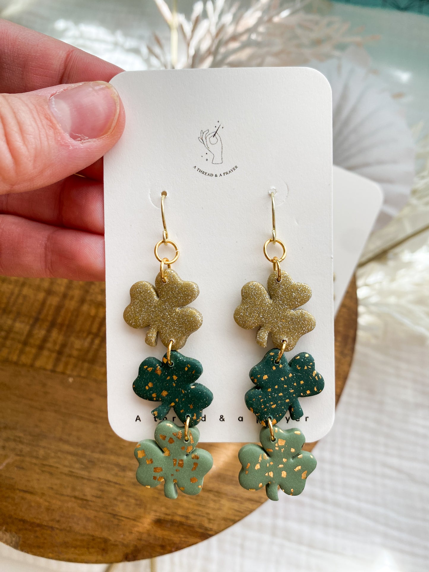 St. Patricks Day Gold Foil and Green Dangle Earrings | Party Earrings | Saint Patrick's Day | St. Pats | Lightweight Earrings