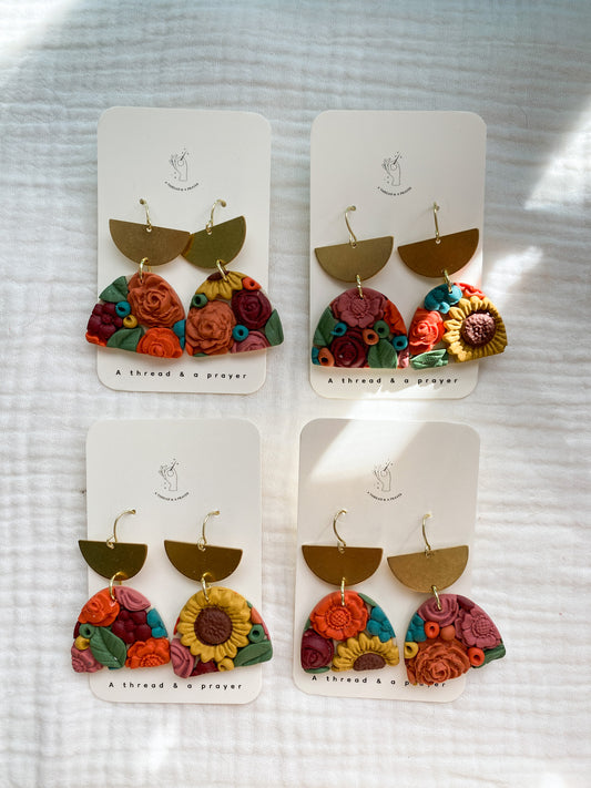 Spring Floral Earrings Style 2 | Flower Garden Earrings | Dangle Clay Earrings