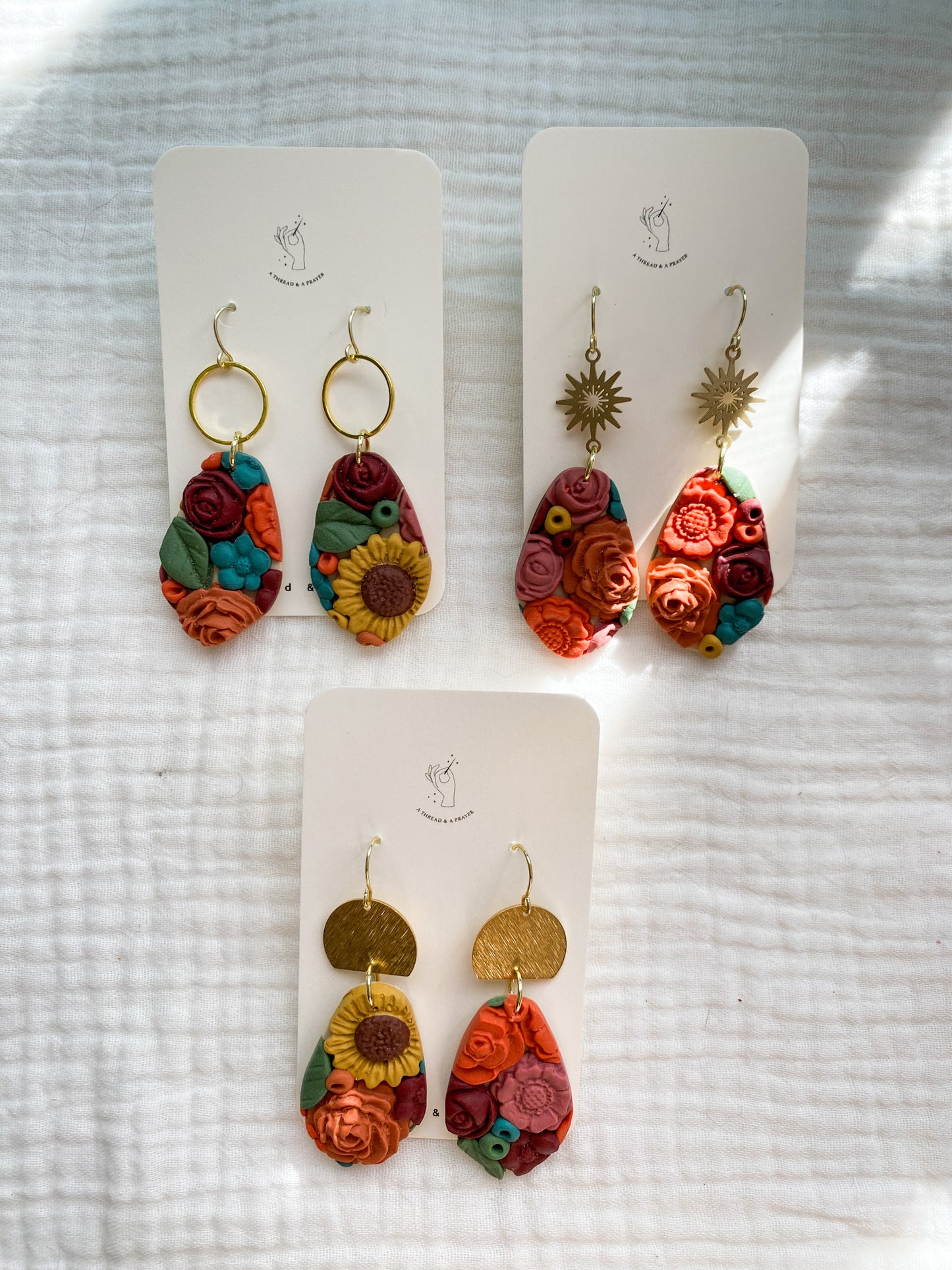 Spring Floral Earrings | Flower Garden Earrings | Dangle Clay Earrings