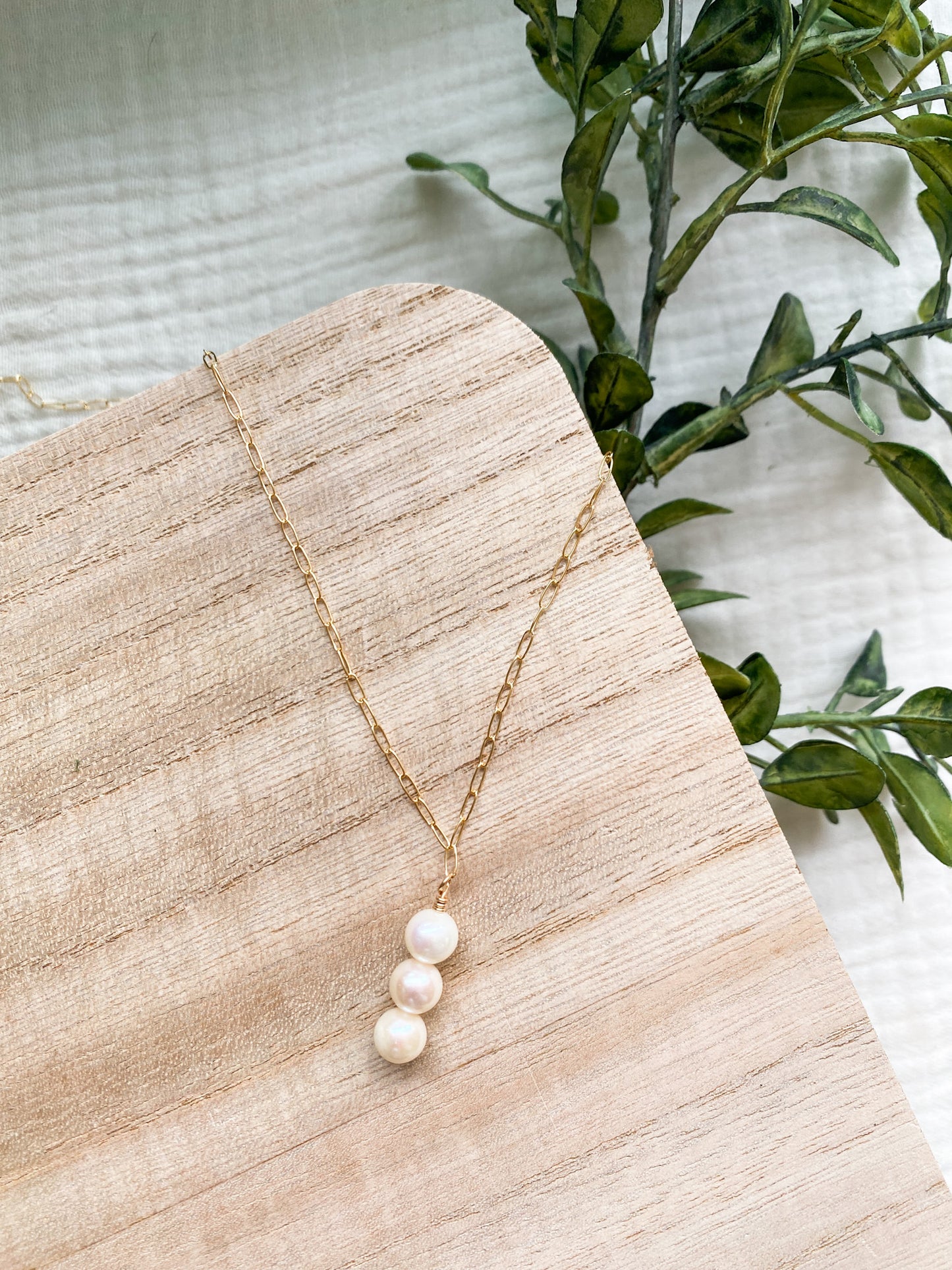 3 Pearl Necklace | Paperclip Chain Necklace | Freshwater Pearls |  Gold Fill Necklace | 18 Inch adjustable Chain