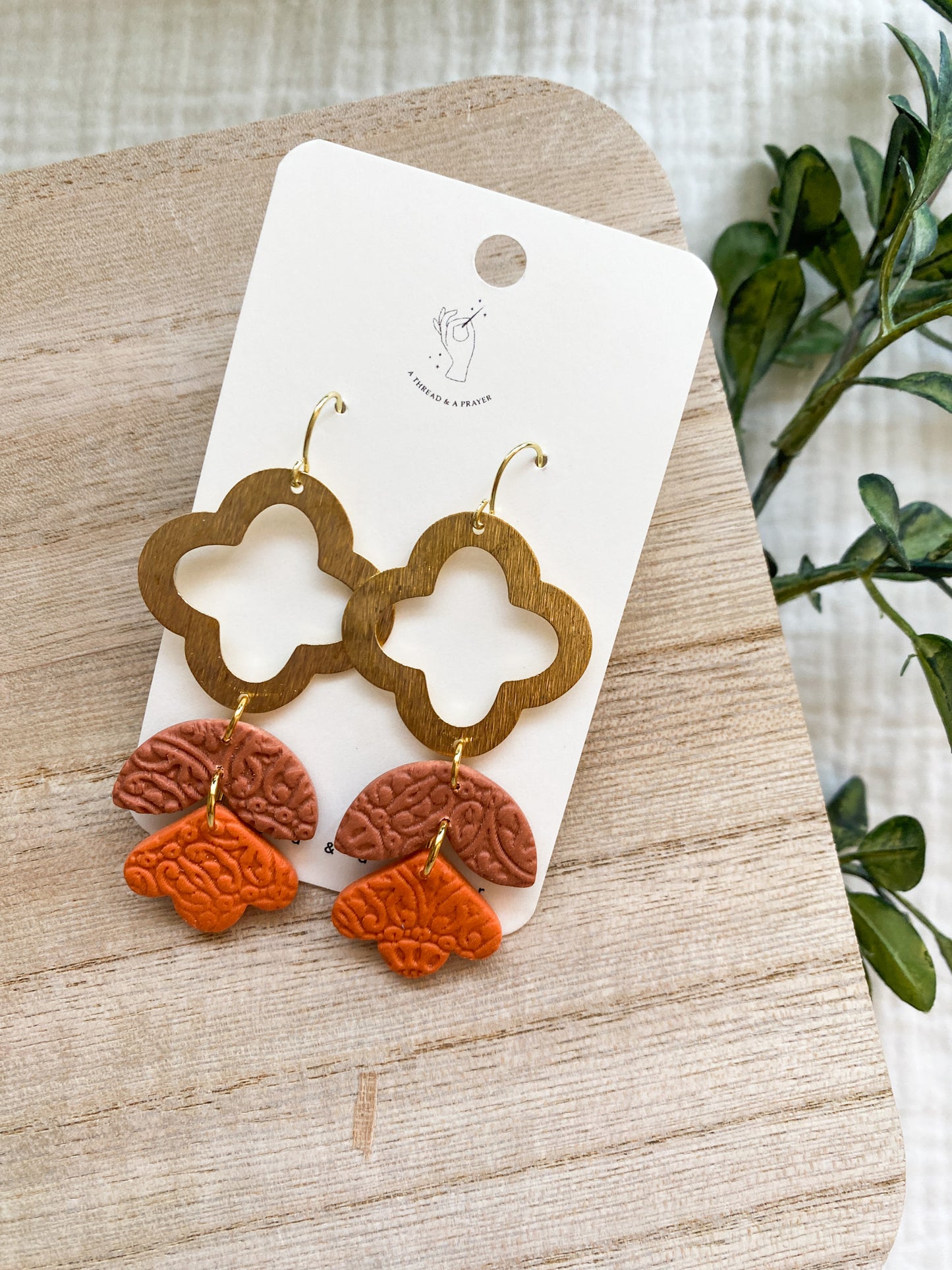 Flirty Orange Dreams Textured Clay and Brass Earrings  | Shades of Orange and Coral | Easy Spring Style | Everyday Wear  | Dramatic Earrings