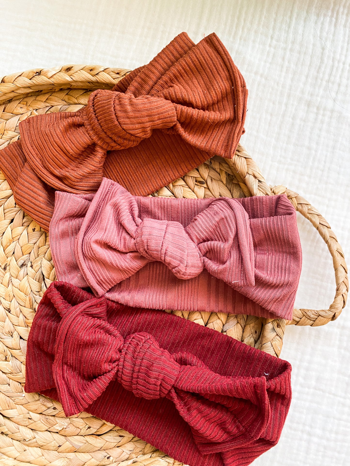 Cozy and Comfy Baby Girl Headbands | Stretchy Hair Bows | Red, Terra Cotta, Pink  | Cozy Headwraps | Stretchy Knit | Baby Head bows | Soft Fabric | Baby