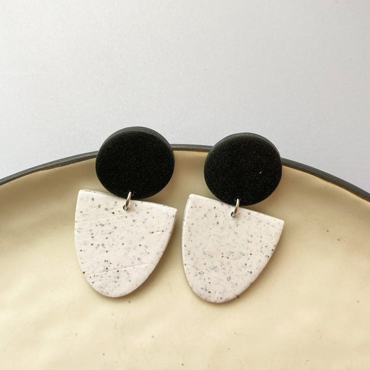Speckled White and Black Polymer Clay Earring | Handmade Polymer Clay | Stainless Steel Earrings | Arch and Circle Style Earring