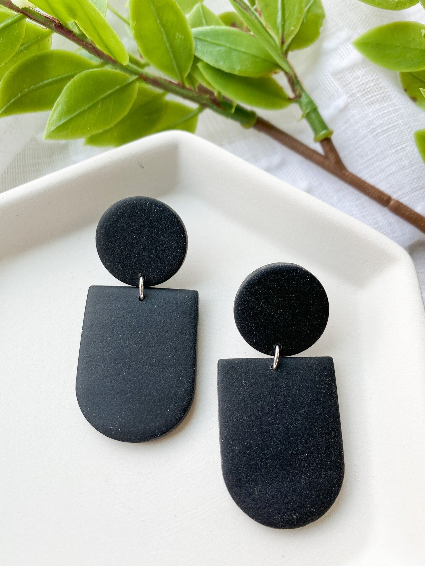Matte Black Polymer Clay Earring | Handmade | Stainless Steel Earrings | Drop Earrings | Abstract Style Earring