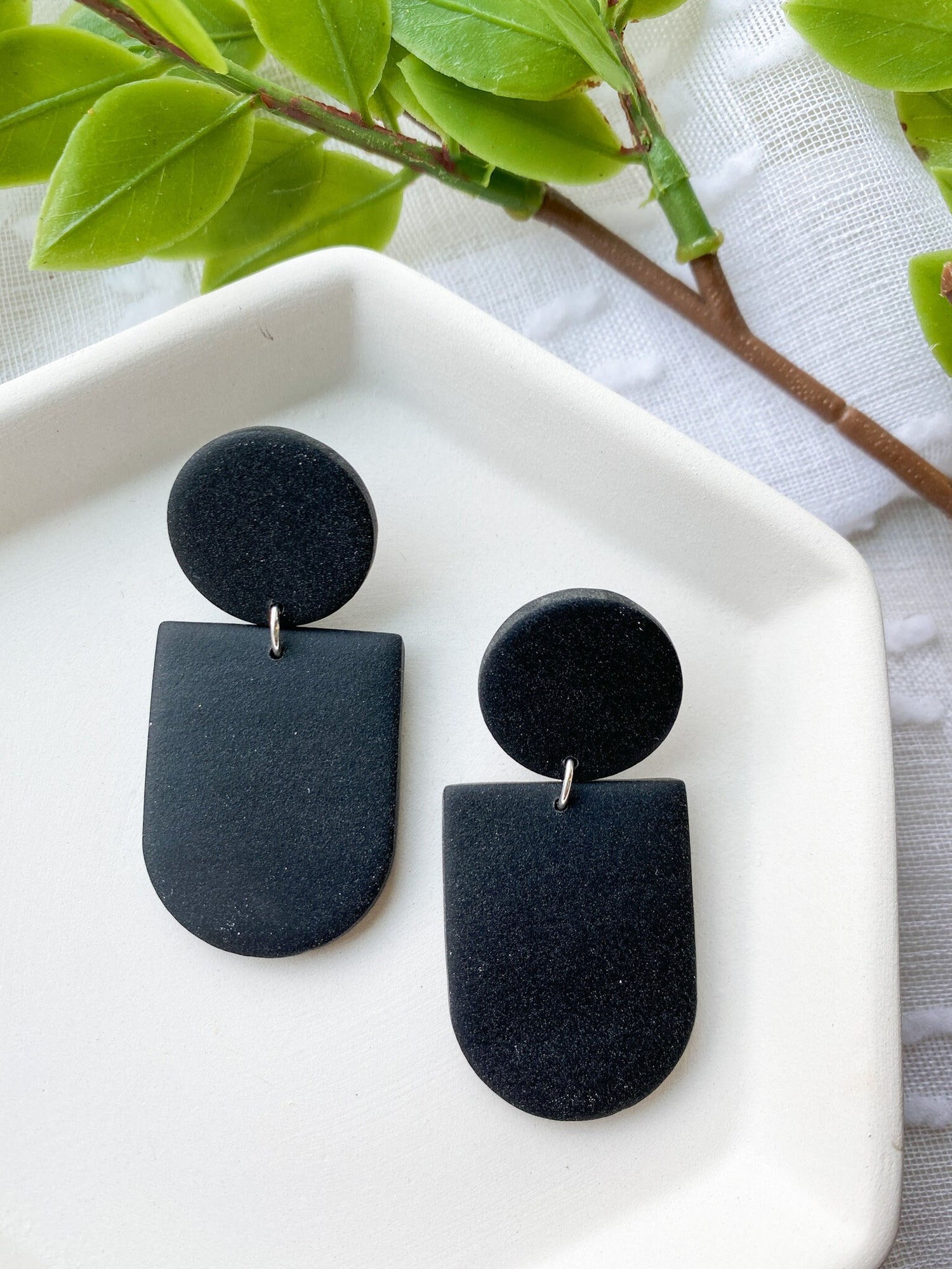 Black Polymer Clay Drop Earrings - Modern Statement Clay Earrings