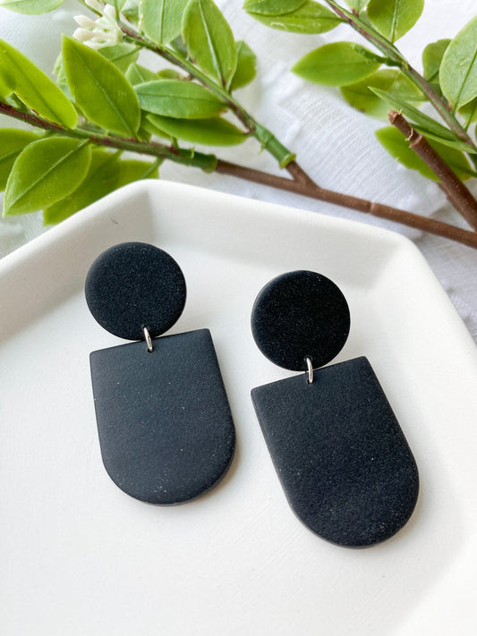 Matte Black Polymer Clay Earring | Handmade | Titanium Earrings | Drop Earrings | Abstract Style Earring