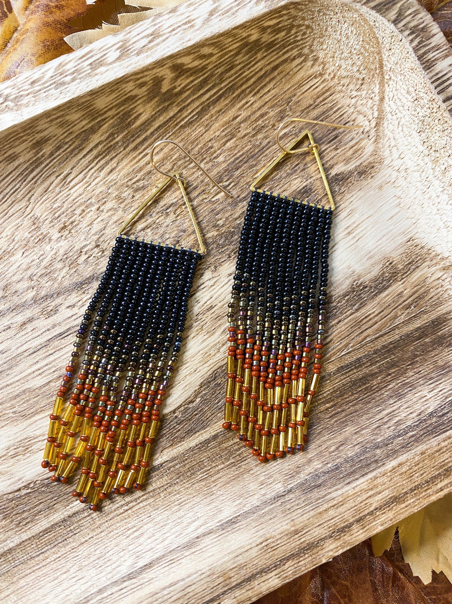 Autumn Harvest beaded earring | Hand beading | Glass beads | Gold Fill | Drop Earrings | Metal | Fringe bead Style Earring