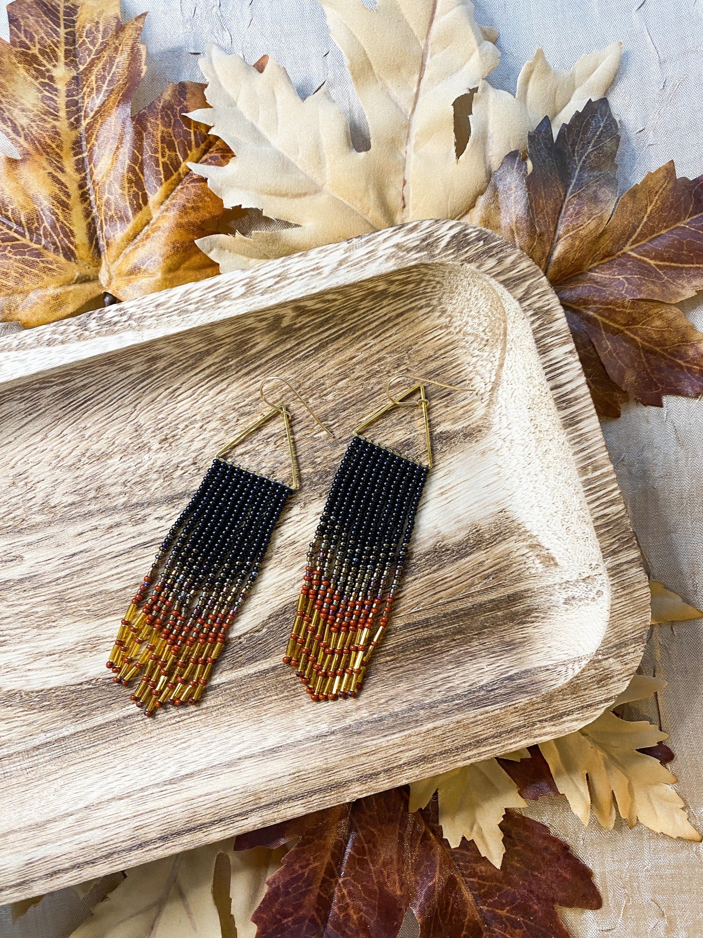 Autumn Harvest beaded earring | Hand beading | Glass beads | Gold Fill | Drop Earrings | Metal | Fringe bead Style Earring