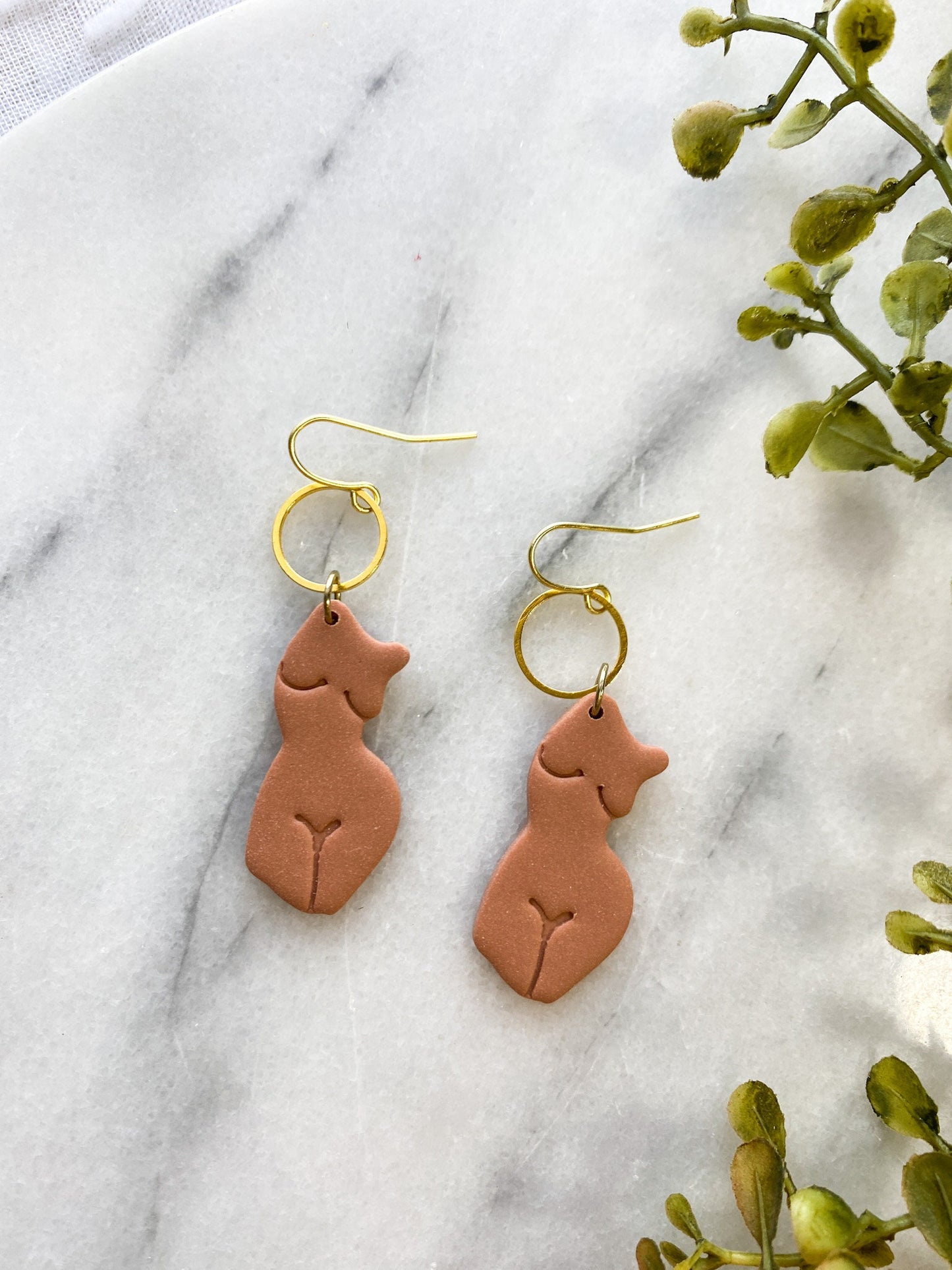 Goddess Earrings Clay Earrings | Metal Circle Accent | Hypoallergenic | Valentines | Lightweight | Feminine | Gold Plated Fish Hooks