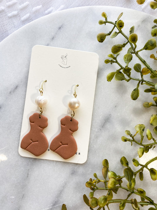 Powerful Goddess Clay Earrings | Female Body | Feminist Earrings | Pearl Earring | Valentine | Lightweight | Feminine | Romantic Earrings