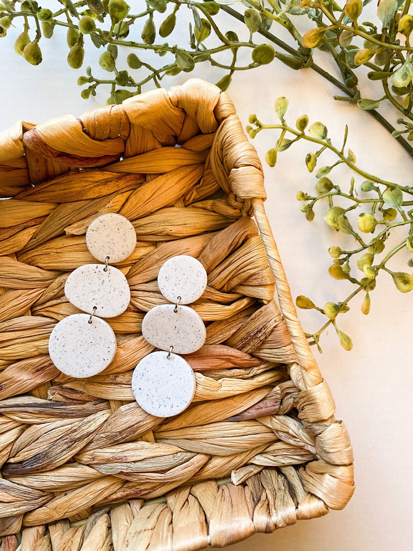 Speckled White Oversized Unique Earrings | Polymer Clay | Handmade | Neutral | Dangle | Hypoallergenic | Summer | Bridal | Organic Shape