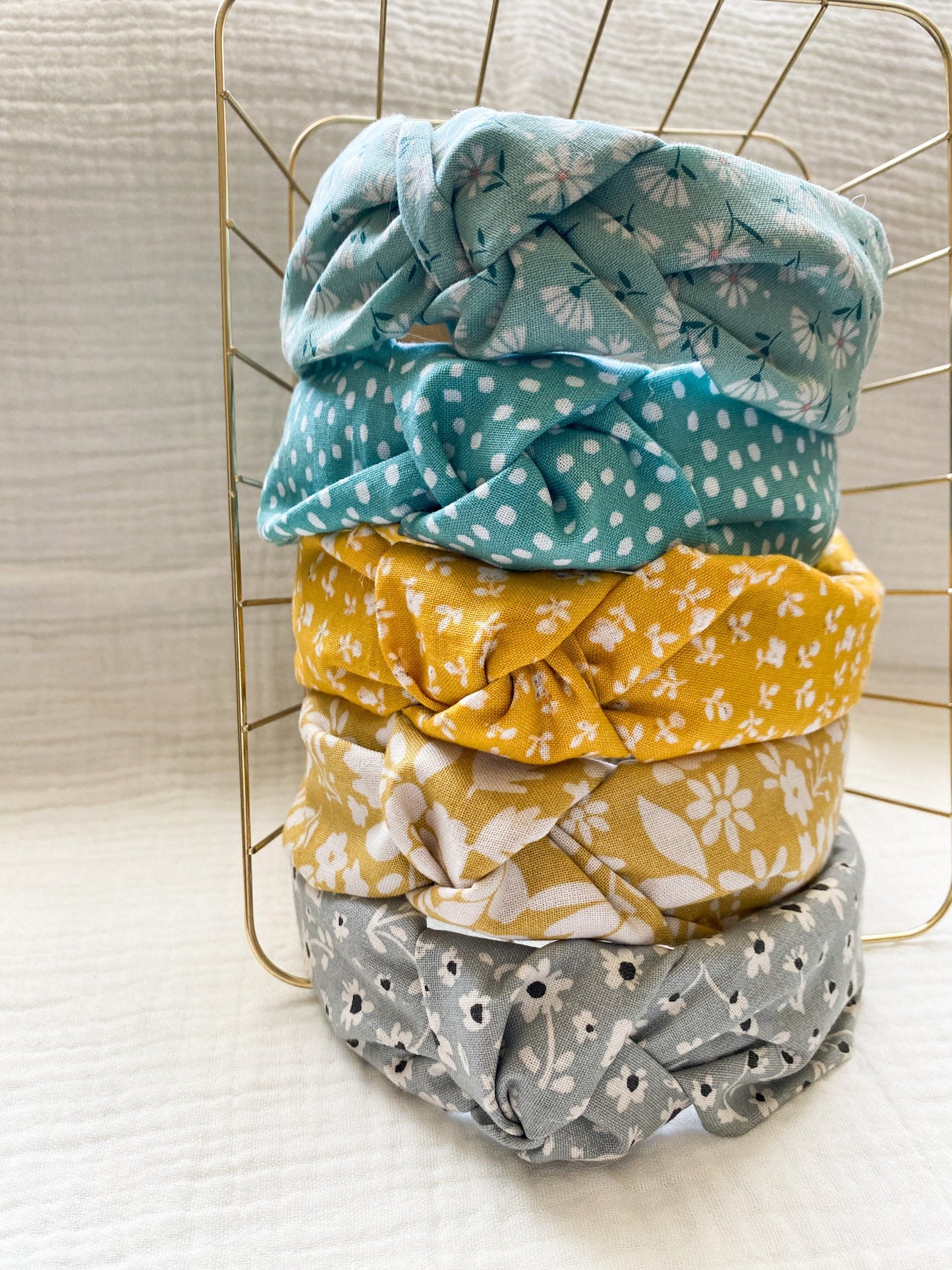 Spring Fabric Knot Style Headband | Cute Fabric Headband | Blue Polka Dot | Vintage Flowers | Dainty Flowers | Yellow Fabric | 100% Cotton